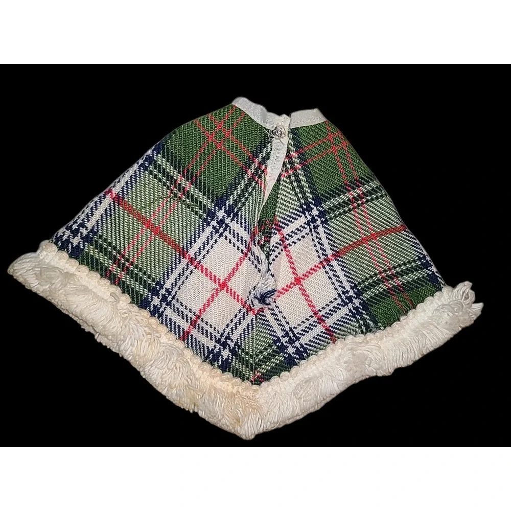 Vintage Barbie Green Plaid Poncho Fringe Trim Cape Coat Outfit‎ Doll Clothes